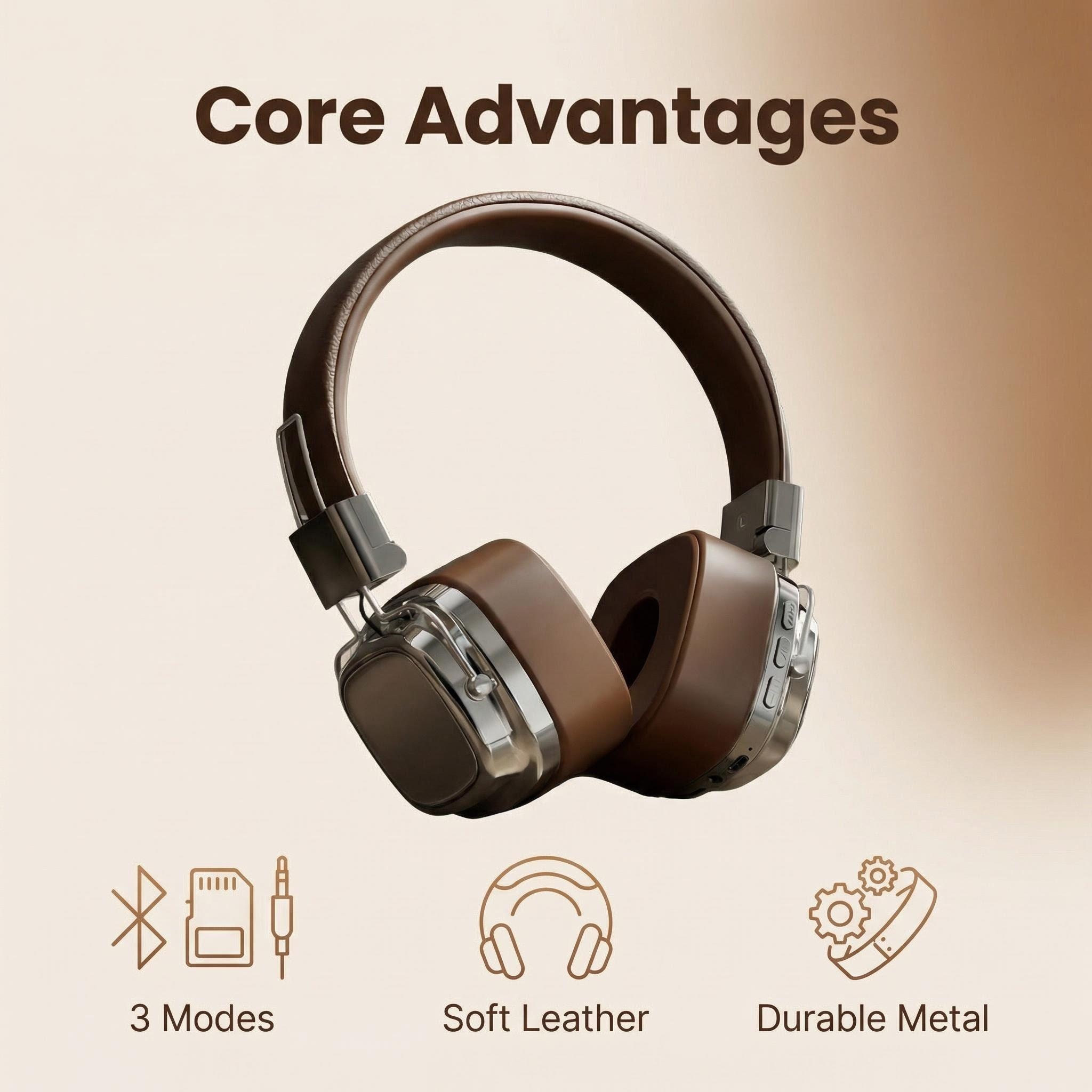 Anc Wireless Over Ear Headphones - レトロレザーオーバーイヤーヘッドホン ワイヤレスBluetooth 5.3 折りたたみ式ノイズキャンセリングステレオミュージックヘッドセット ケーブル付き スマホ/PC対応