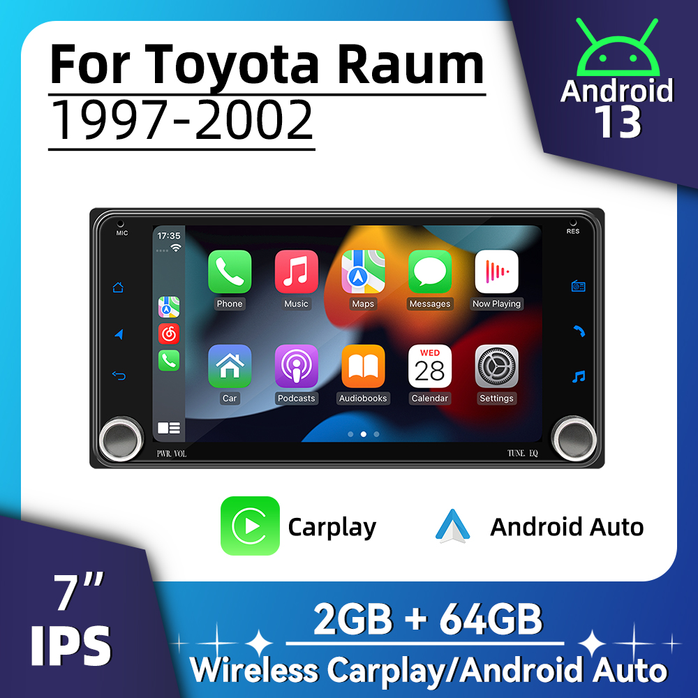 Headphones - 7インチスクリーンAndroid 2 Dinカーラジオ（トヨタ ラウム 1997-2002用）- ワイヤレスCarPlay、Android