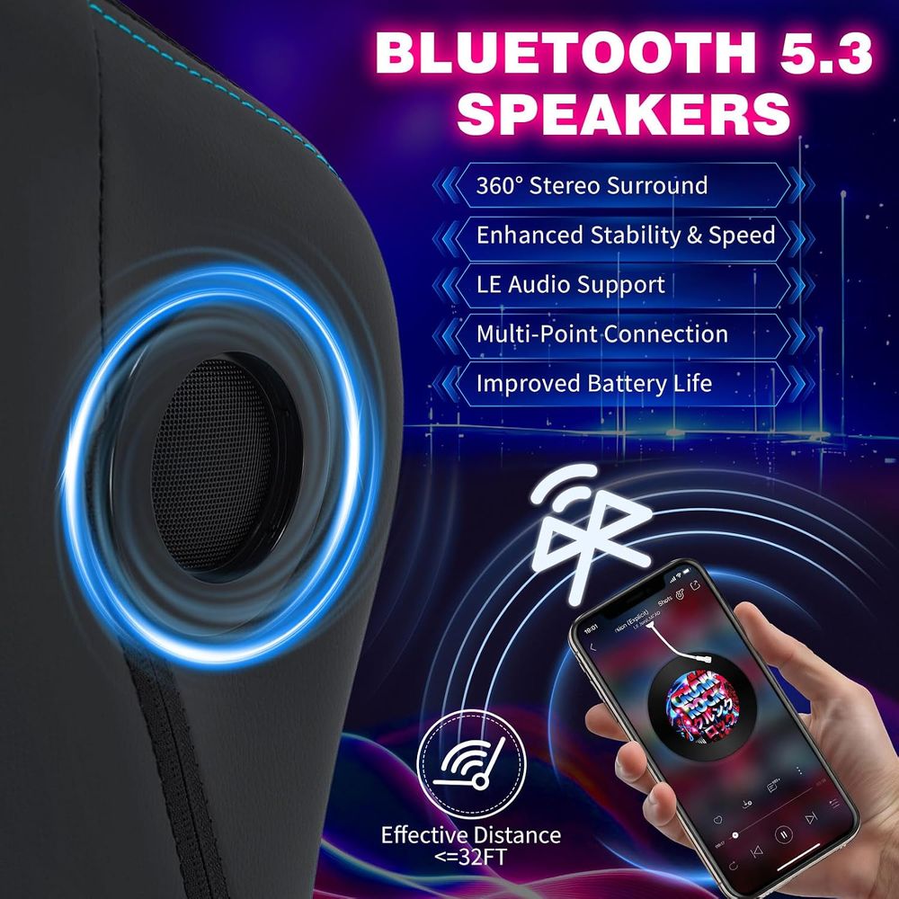 LEDライト・スピーカー・マッサージ機能付きゲーミングチェア - Speakers のレビューと価格